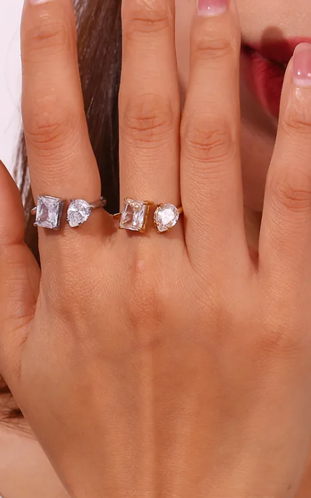 De ovale & cube strass ring