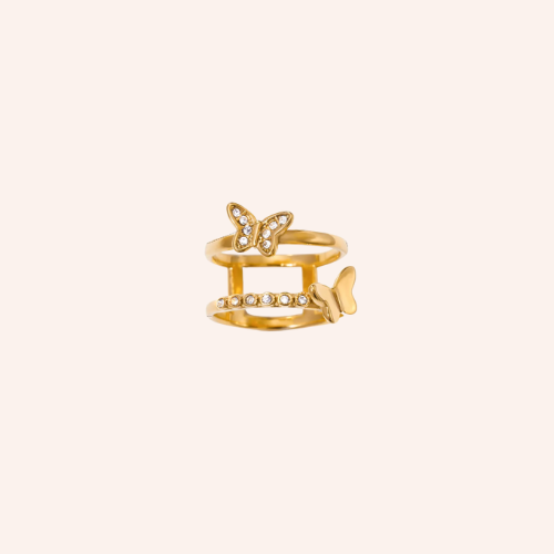 De double cute butterfly ring